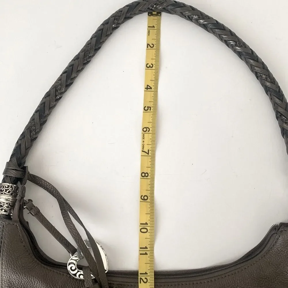 BRIGHTON Metallic Taupe leather shoulder bag braided handle heat charms Medium